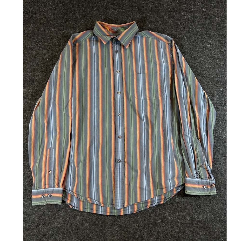Paradise Collection Mens Large Vertical Stripe Button Down Shirt Multicolor